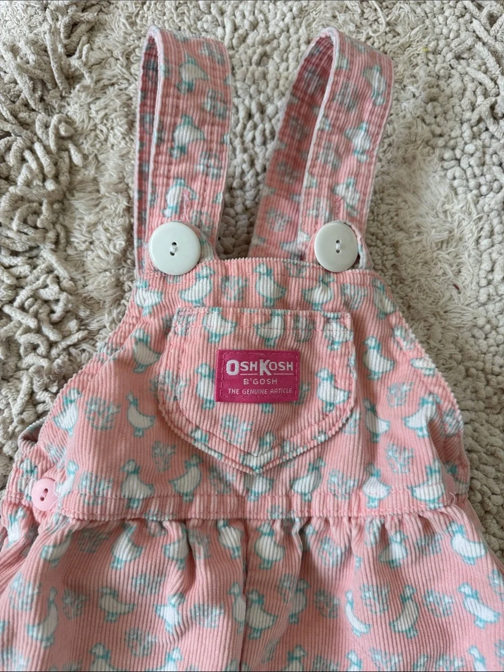 OshKosh B'gosh vintage Pink goose Print Corduroy Overalls 18mos